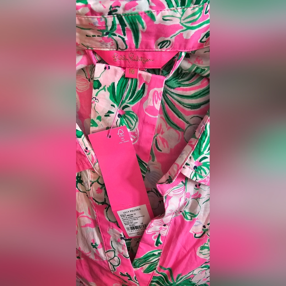 Lilly Pulitzer  Amrita Cotton Midi Shirtdress Roxie Pink Worth A Look - Picture 9 of 10